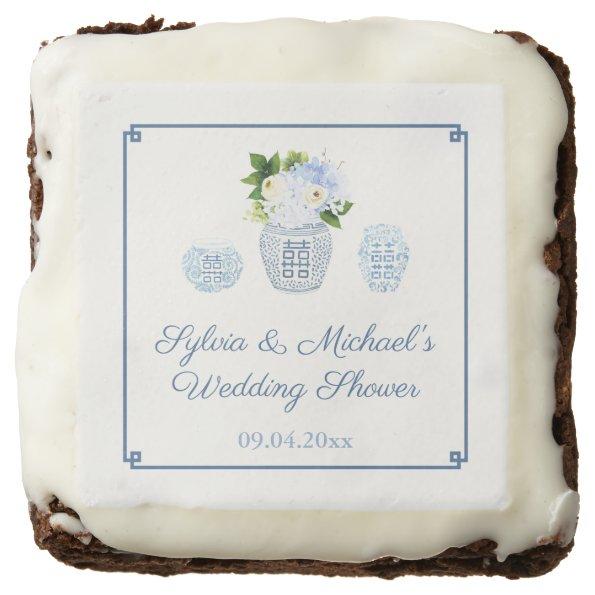 Classic Blue And White Chinoiserie Bridal Shower Brownie