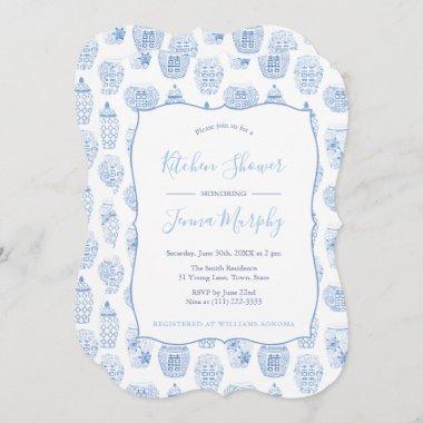 Classic Blue And White Kitchen Bridal Shower Party Invitations