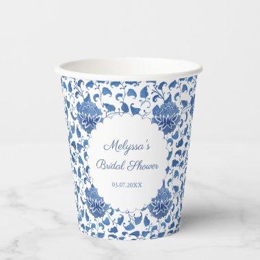 Classic Blue And White Watercolor Bridal Shower Paper Cups