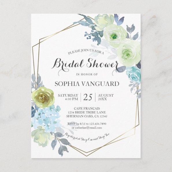 Classic Blue Floral Bridal Shower Invitation PostInvitations
