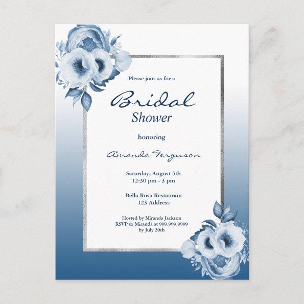 Classic blue floral white bridal shower invitation postInvitations