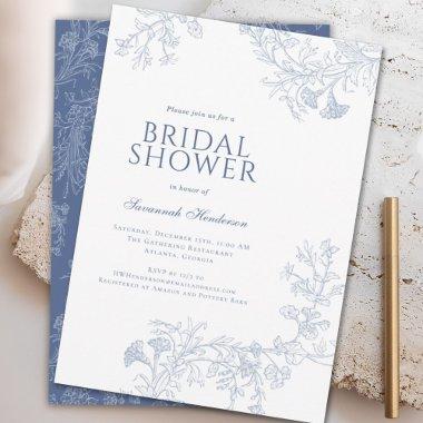 Classic Blue Line Drawn Floral