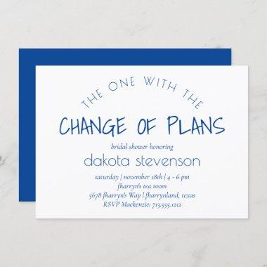 Classic Blue Script | One With the Change of Plans Invitations