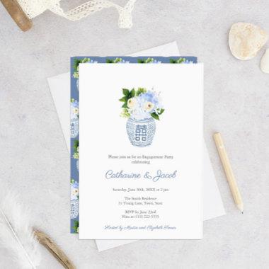 Classic Blue White Wedding Ginger Jar Engagement Invitations
