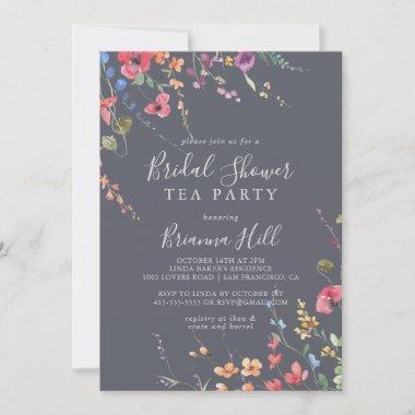 Classic Blue Wild Bridal Shower Tea Party  Invitations