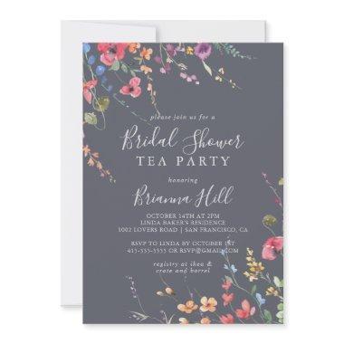 Classic Blue Wild Bridal Shower Tea Party  Invitations