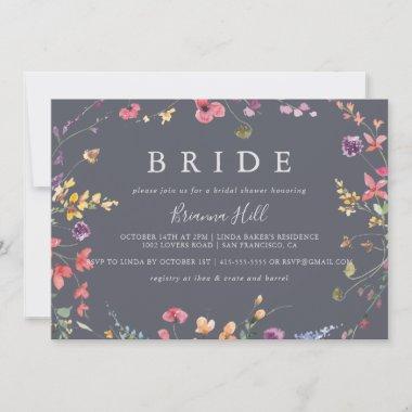 Classic Blue Wild Floral Bride Bridal Shower Invitations