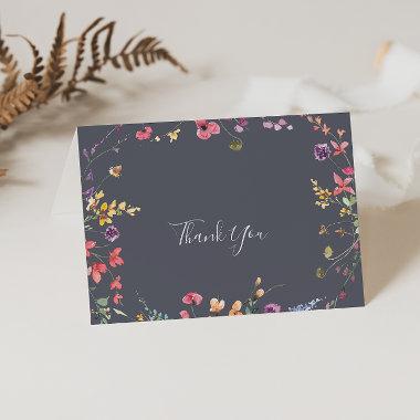 Classic Blue Wild Floral Folded Wedding Thank You Invitations