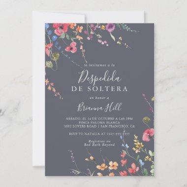 Classic Blue Wild Floral Spanish Bridal Shower Invitations
