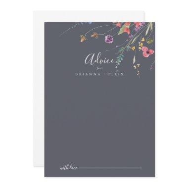 Classic Blue Wild Floral Wedding Advice Card