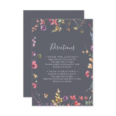 Classic Blue Wild Floral Wedding Directions Enclosure