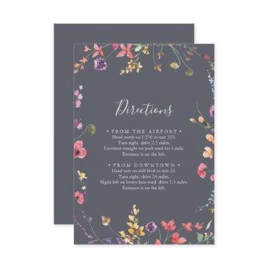 Classic Blue Wild Floral Wedding Directions Enclosure Invitations