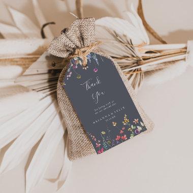 Classic Blue Wild Floral Wedding Thank You  Gift Tags