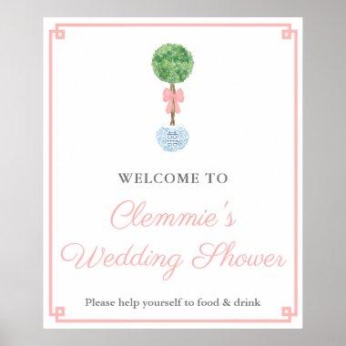 Classic Boxwood Topiary Pink Bridal Shower Welcome Poster