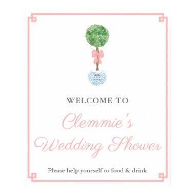 Classic Boxwood Topiary Pink Bridal Shower Welcome Poster