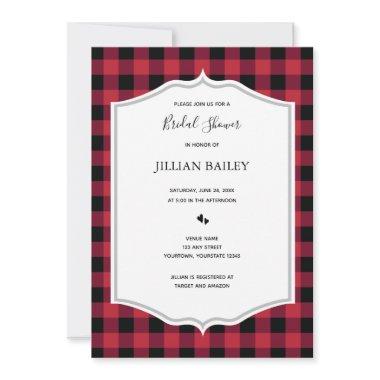 Classic Buffalo Plaid Black Red Bridal Shower Invitations