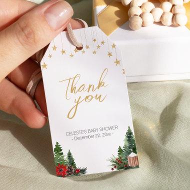 Classic Christmas White Baby Shower Thank You Gift Tags