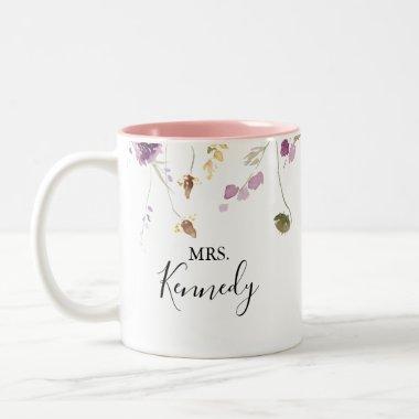 Classic Colorful Wild Floral Mrs Newlywed Bride Two-Tone Coffee Mug