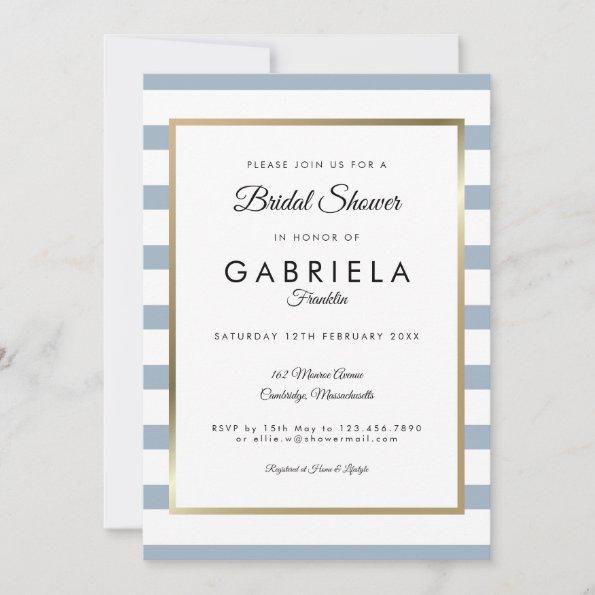 Classic Dusty Blue Stripe Wedding Bridal Shower Invitations