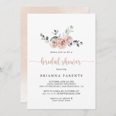 Classic Dusty Pink Rose Floral Bridal Shower Invitations