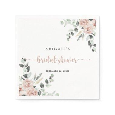 Classic Dusty Pink Rose Floral Bridal Shower Napkins
