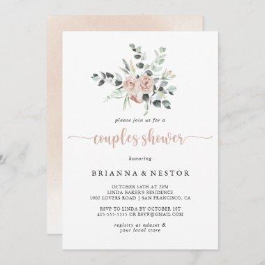 Classic Dusty Pink Rose Floral Couples Shower Invitations