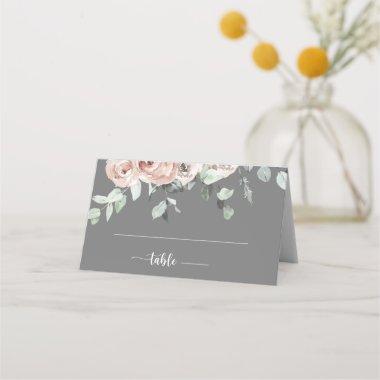 Classic Dusty Pink Rose Floral Gray Wedding Place Invitations