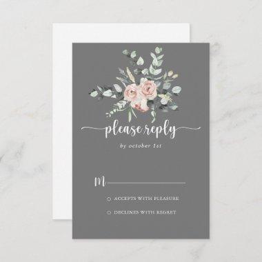 Classic Dusty Pink Rose Floral Gray Wedding RSVP