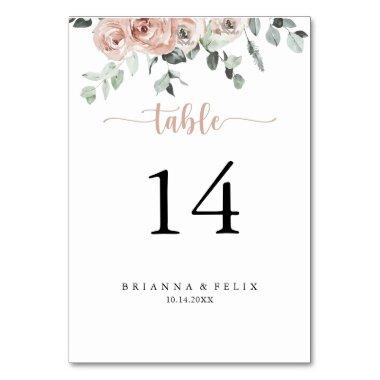 Classic Dusty Pink Rose Floral Wedding Table Number