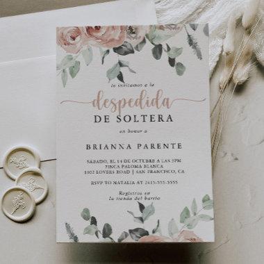 Classic Dusty Pink Rose Spanish Bridal Shower  Invitations