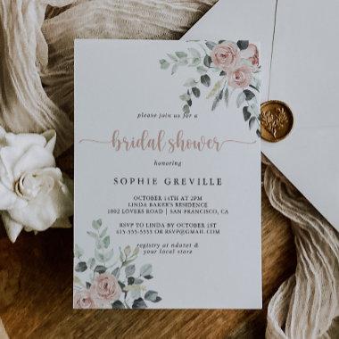 Classic Dusty Rose Floral Bridal Shower  Invitations