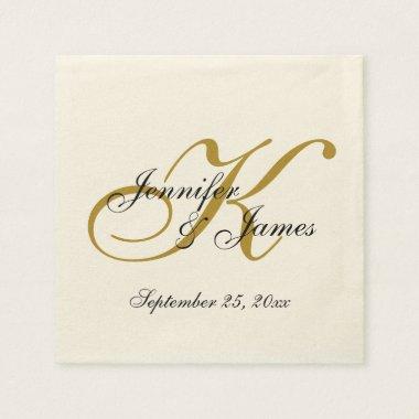 Classic Ecru Custom Gold Monogram Paper Napkin