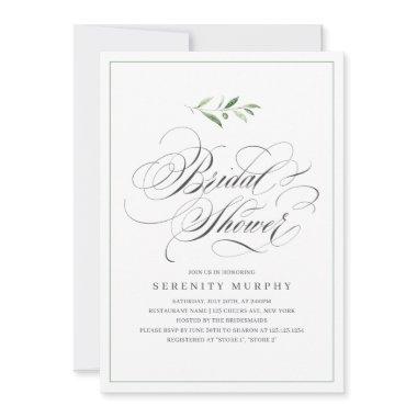 Classic Elegance Script Greenery Bridal Shower Invitations