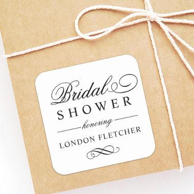 Classic Elegant Black Custom Wedding Bridal Shower Square Sticker