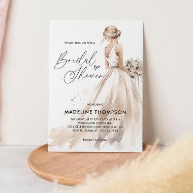 Classic Elegant Bride Wedding Gown Bridal Shower Invitations