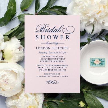 Classic Elegant Pink Navy Wedding Bridal Shower Invitations
