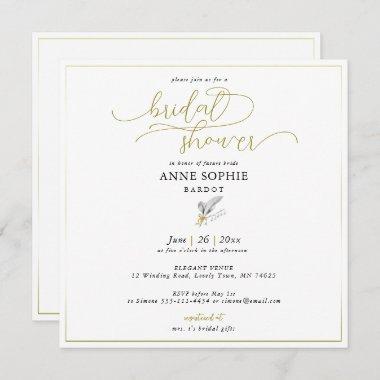 Classic Floral Lily Valley Gold May Bridal Shower Invitations