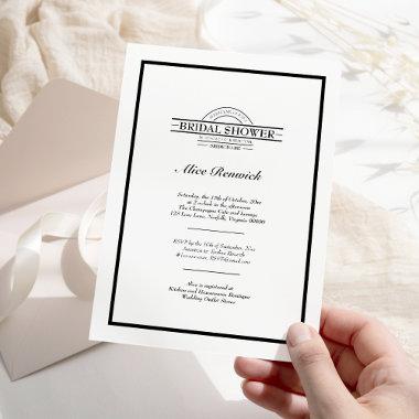 Classic Formal Black White Bridal Shower Invitations