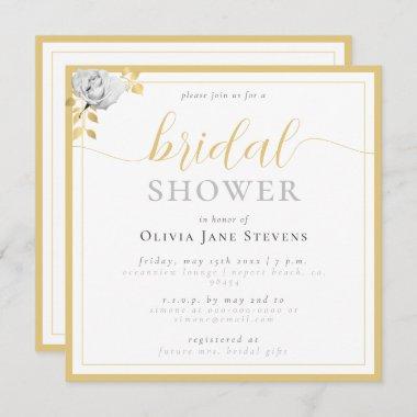 Classic Frame Black White Gilded Bridal Shower Invitations