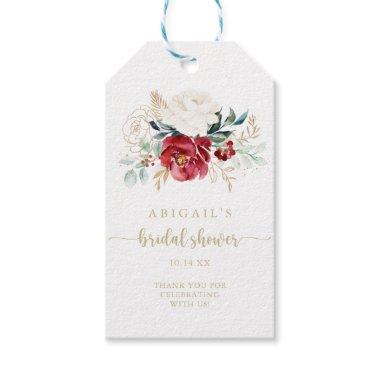 Classic Gold Burgundy White Floral Bridal Shower  Gift Tags