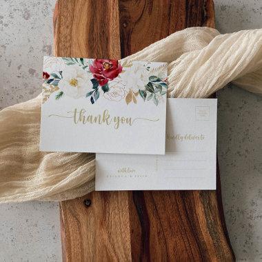 Classic Gold Burgundy White Floral Thank You PostInvitations