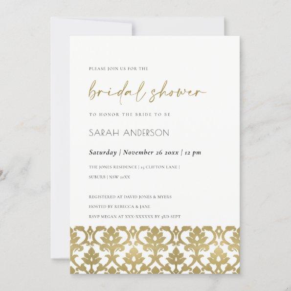 CLASSIC GOLD DAMASK FLORAL PATTERN BRIDAL SHOWER Invitations