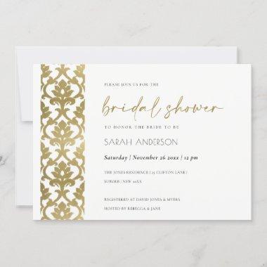 CLASSIC GOLD DAMASK FLORAL PATTERN BRIDAL SHOWER Invitations