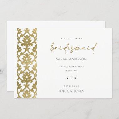 CLASSIC GOLD DAMASK FLORAL PATTERN BRIDESMAID Invitations