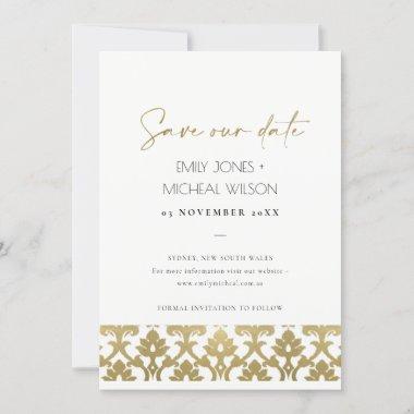 CLASSIC GOLD DAMASK FLORAL PATTERN SAVE THE DATE