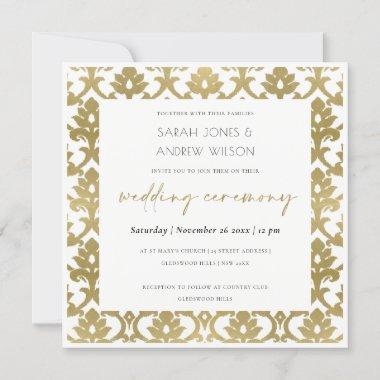 CLASSIC GOLD DAMASK FLORAL PATTERN WEDDING Invitations