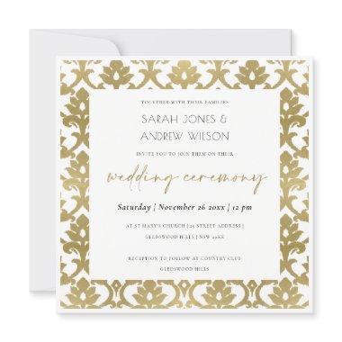 CLASSIC GOLD DAMASK FLORAL PATTERN WEDDING Invitations