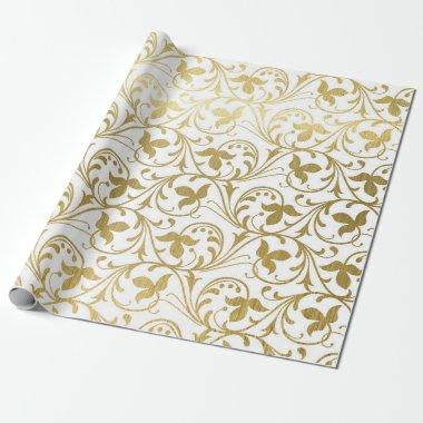 Classic Gold Damask Floral Pattern Wedding Wrappin Wrapping Paper