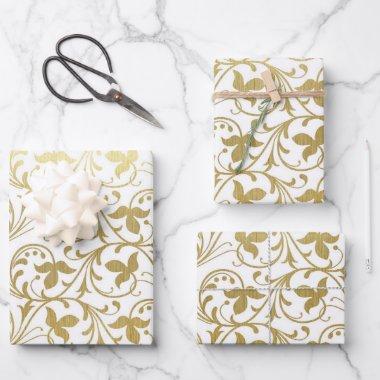 Classic Gold Damask Floral Pattern Wedding Wrapping Paper Sheets