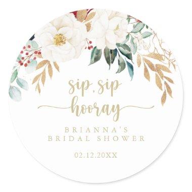 Classic Gold Floral Sip Sip Hooray Bridal Shower Classic Round Sticker